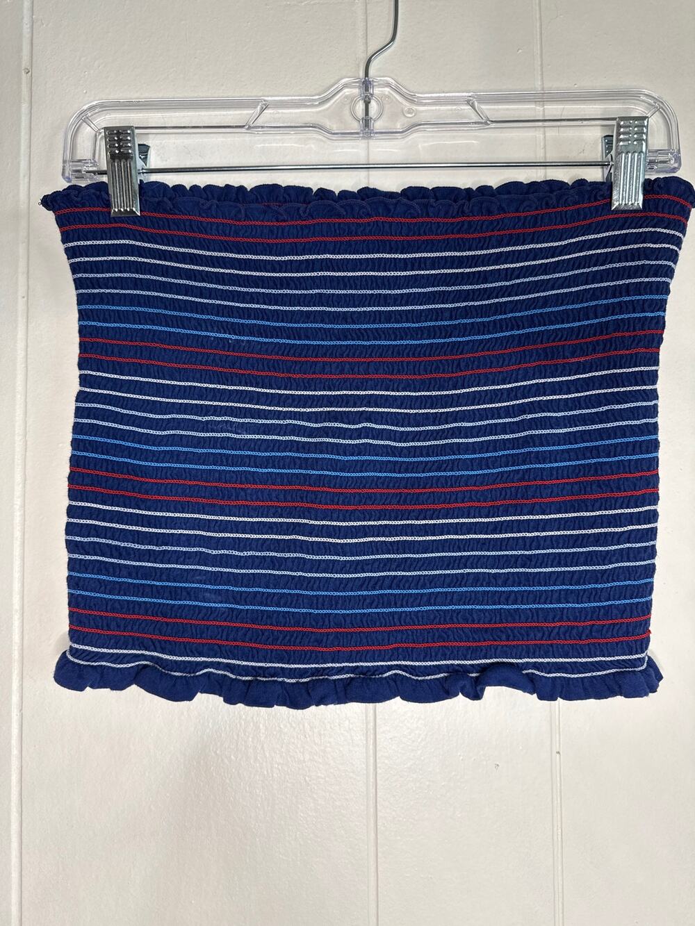 Arizona cropped smocked striped tube top large July 4th